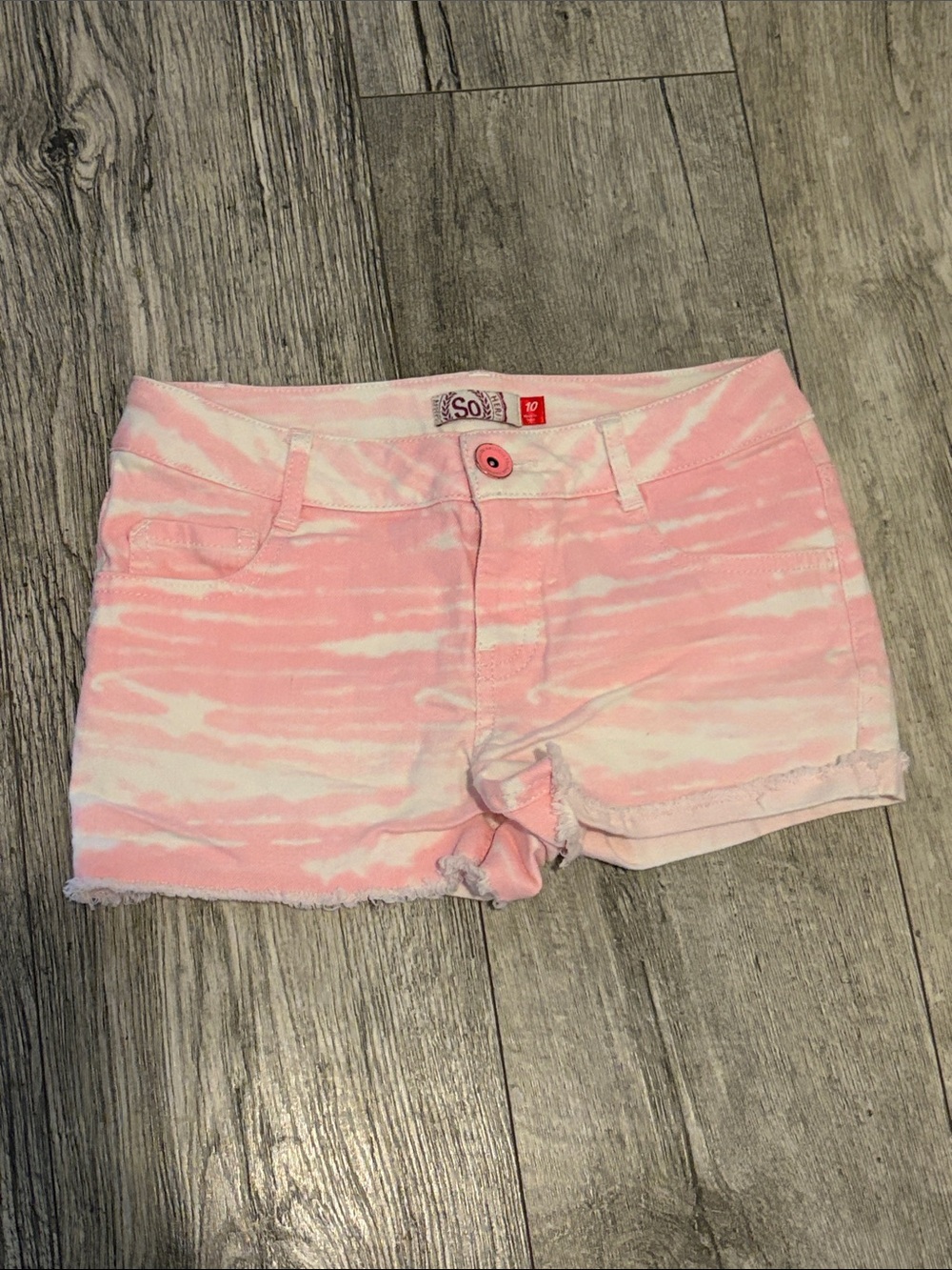 SO Pink & White Tie-Dye Denim Shorts